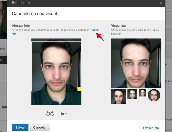 Alterando a foto do perfil do LinkedIn (Foto: Reprodução/Helito Bijora) 