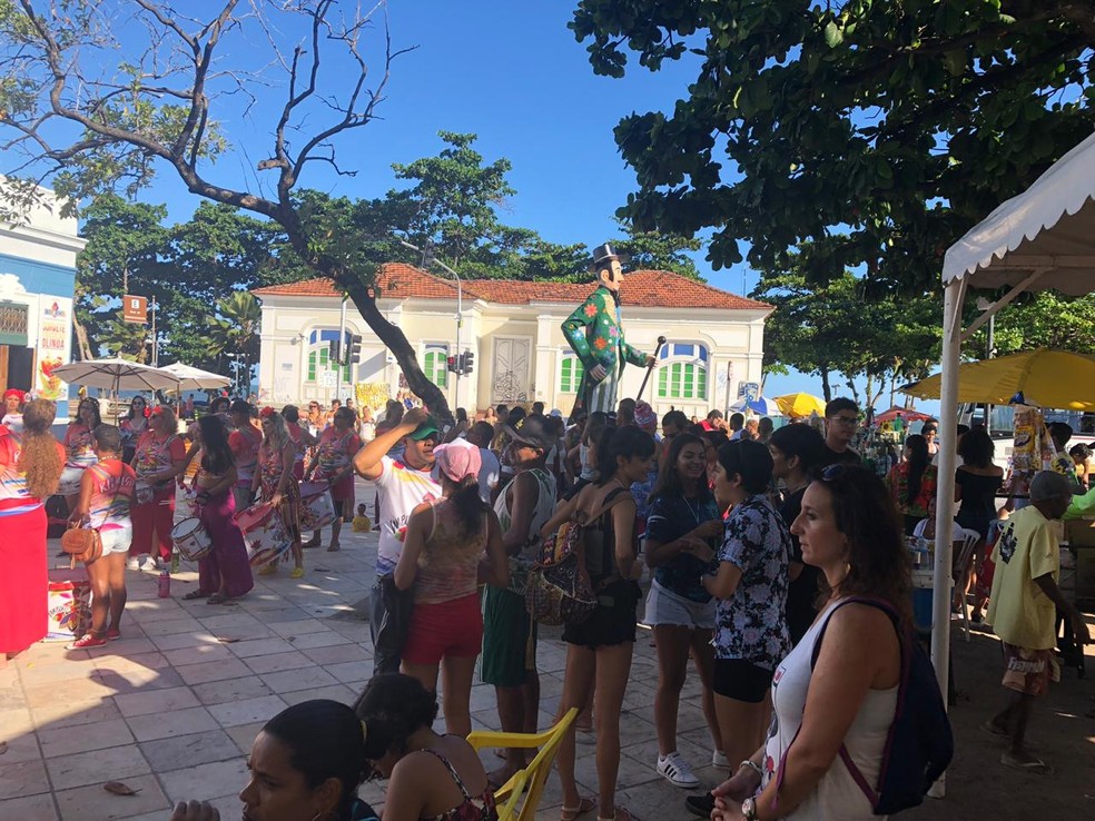 Ato, que chamou a atenção para a violência contra a mulher, foi realizado em dia de prévia carnavalesca, em Olinda — Foto: Pedro Alves/G1