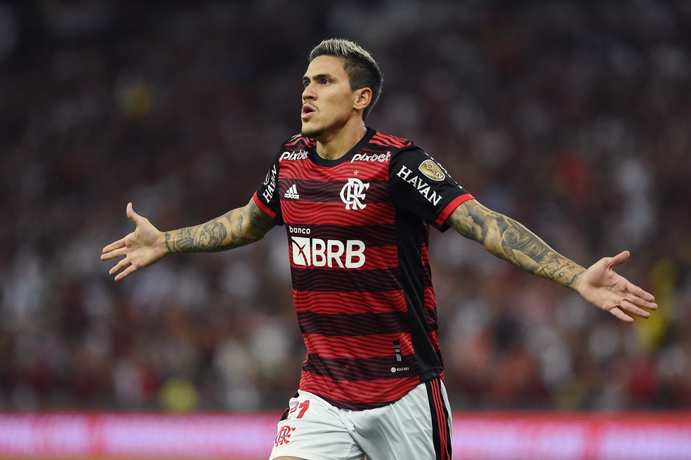 Pedro comemora gol em Flamengo x Tolima — Foto: André Durão