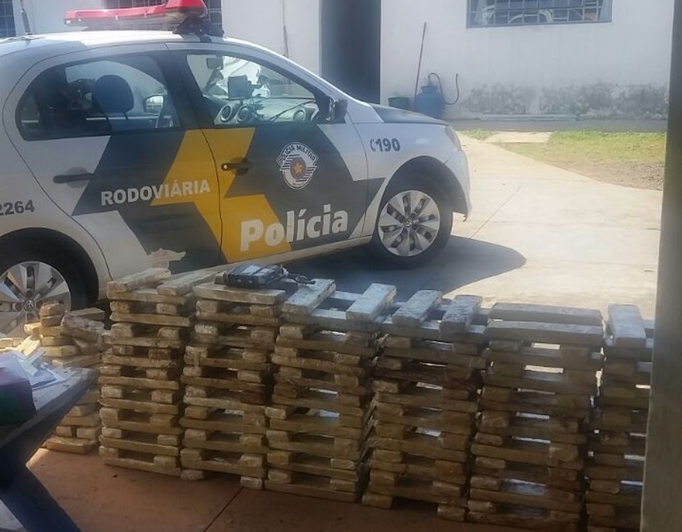 No total, foram apreendidos quase 200 kg de maconha em Rosana (Foto: Cedida/Pol&iacute;cia Militar Rodovi&aacute;ria)