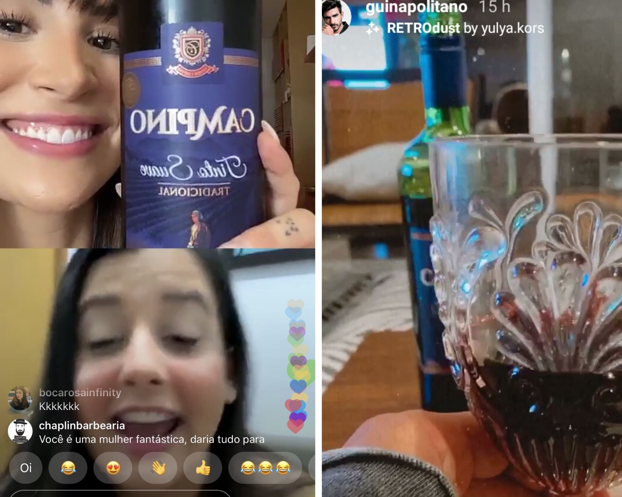 Bianca Andrade mostra vinho durante live e Gui surge bebendo a mesma marca (Foto: Reprodução/Instagram)