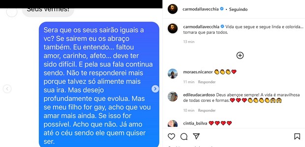 Carmo Dalla Vecchia recebe mensagem homofóbica re responde (Foto: Reprodução/Instagram)