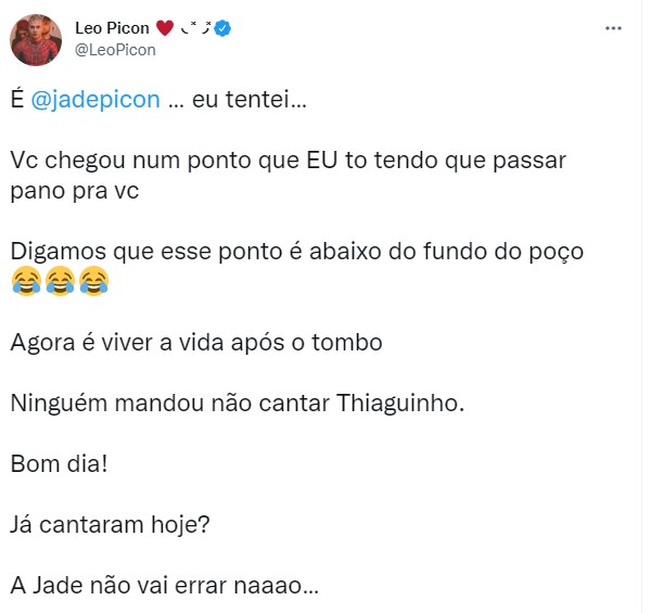 Leo Picon fala sobre 'cancelamento' de Jade na web (Foto: Instagram/Reprodução)