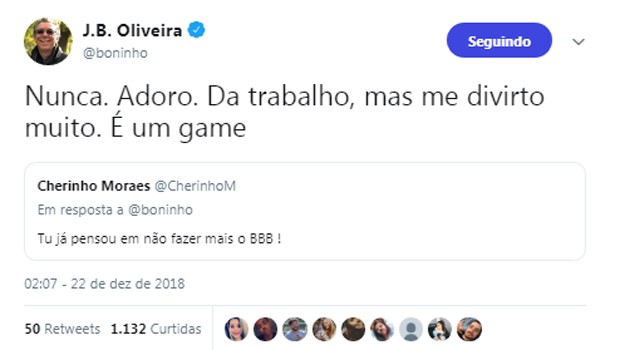 Boninho respnde perguntas dos seguidores (Foto: Reprodução/Twitter)