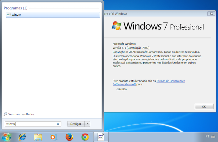 Verificando a versão do Windows com o comando winver (Foto: Reprodução/Edivaldo Brito)