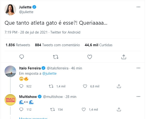 Juliette e ítalo interagem (Foto: Twitter/Reprodução)