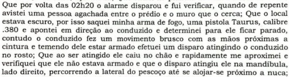 Documento com parte do depoimento do policial militar na delegacia  — Foto: reprodução