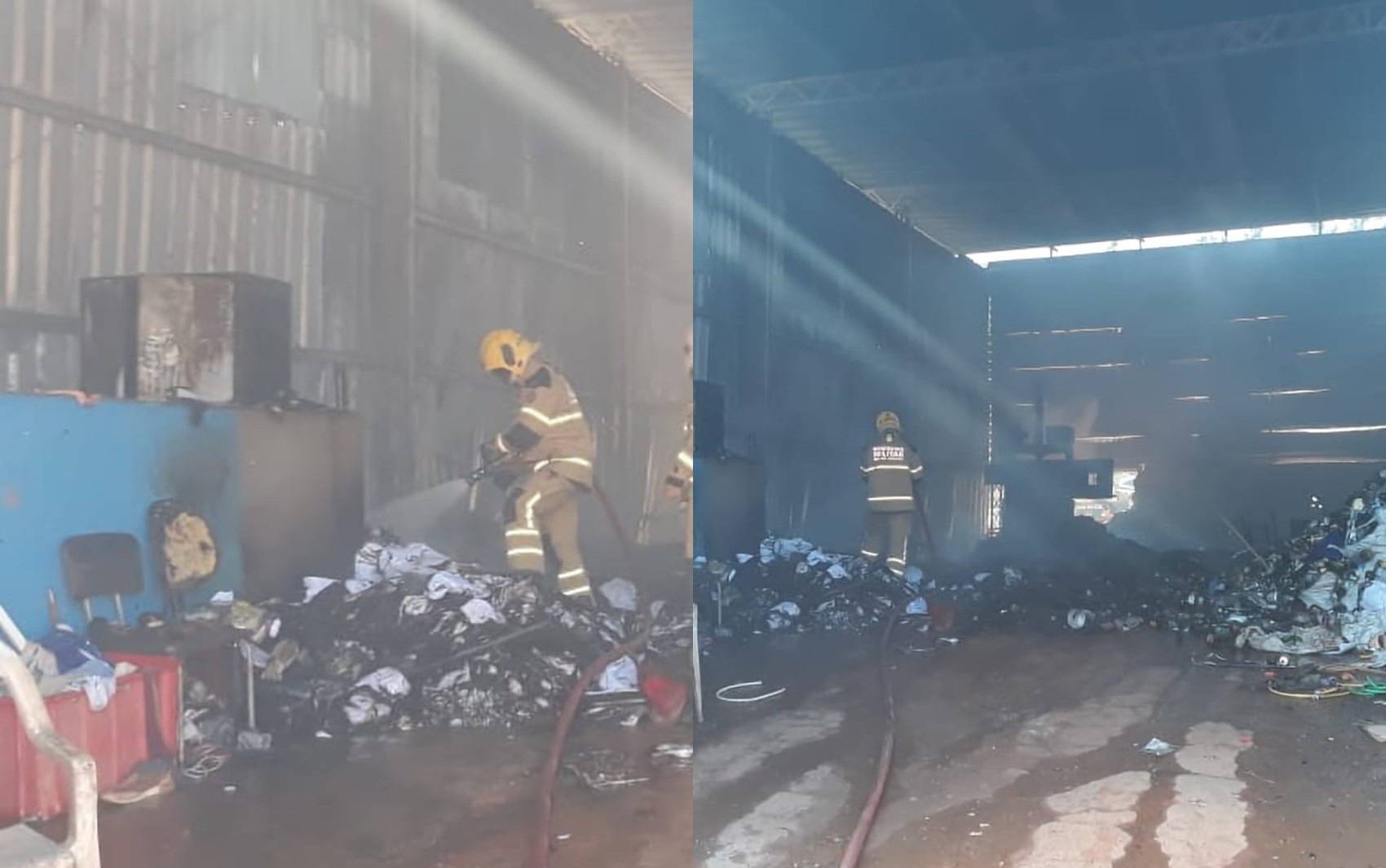 Galpão de materiais recicláveis pega fogo em Machado, MG