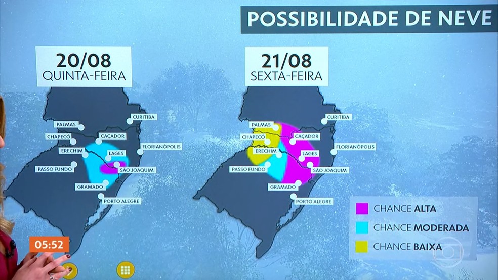 Há possibilidade de neve nas serras Gaúcha e Catarinense — Foto: Reprodução/TV Globo