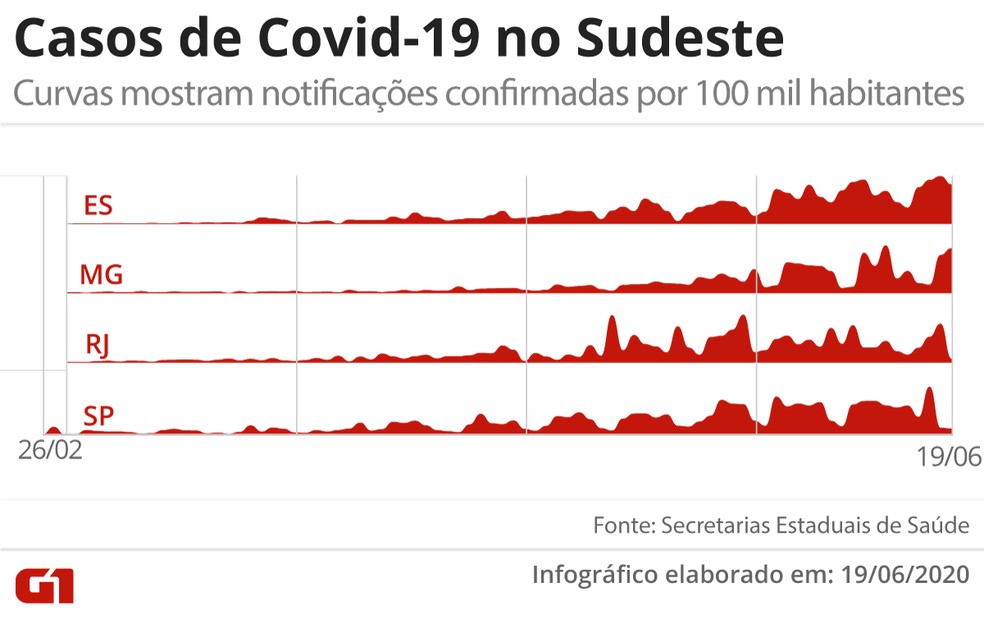 Do início da pandemia a um milhão de casos: evolução da Covid no Sudeste do Brasil — Foto: Arte/G1