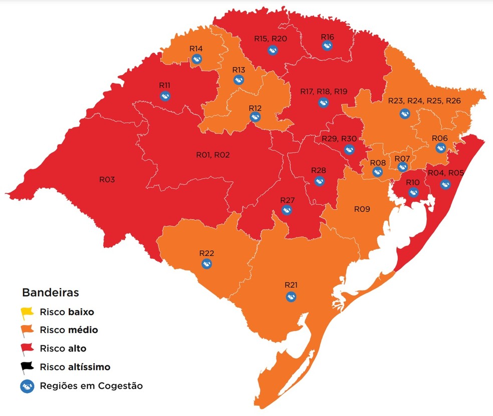 Mapa do distanciamento controlado do RS na semana 39 — Foto: Governo do RS/Divulgação