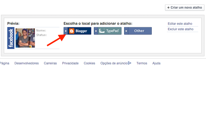 Iniciando a criação de um atalho do perfil do Facebook para o Blogger (Foto: Reprodução/Marvin Costa)