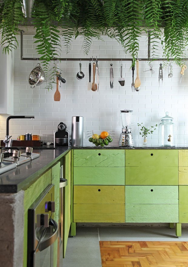 Armário de cozinha pequeno com plantas