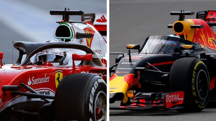 Comparação "halo" da Ferrari x painel da RBR (Foto: Divulgação)