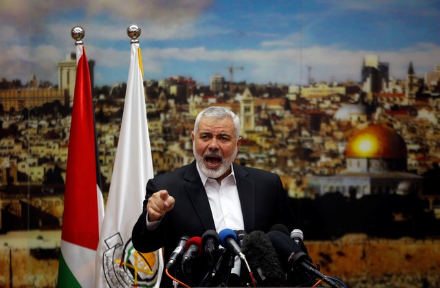 Chefe do Hamas, Ismail Haniyeh, em um discurso em Gaza (Foto: Mohammed Salem/Reuters)