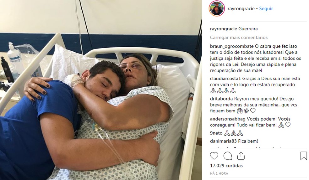 Rayron Gracie visita a mãe no hospital após agressão — Foto: Reprodução/Redes Sociais