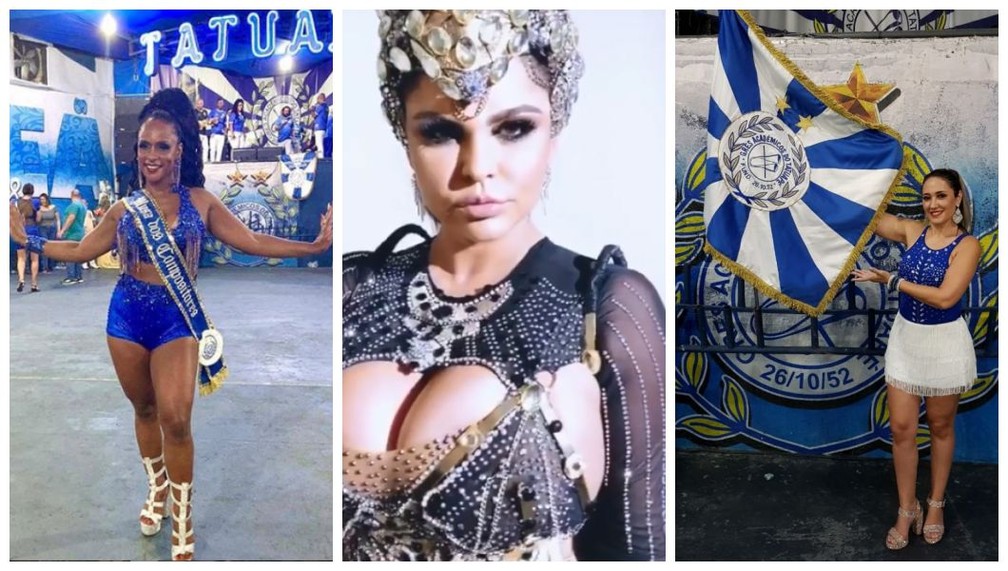 Integram a frente da bateria da Tatuapé a diva de bateria Simone Oliveira, a imperatriz de bateria Lu Duarte e a 2ª princesa Gê Correia  — Foto: Arquivo pessoal/Divulgação