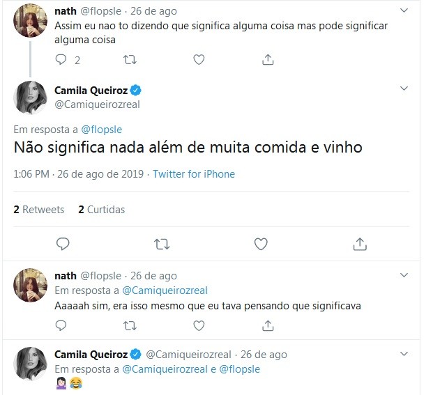 Camila Queiroz responde fã que levantou suspeita de gravidez (Foto: Reprodução/ Twitter)