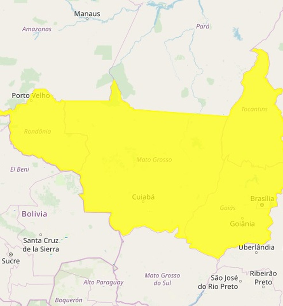 Alerta amarelo foi emitido pelo Inmet nesta terça-feira (4).  — Foto: Reprodução/Inmet