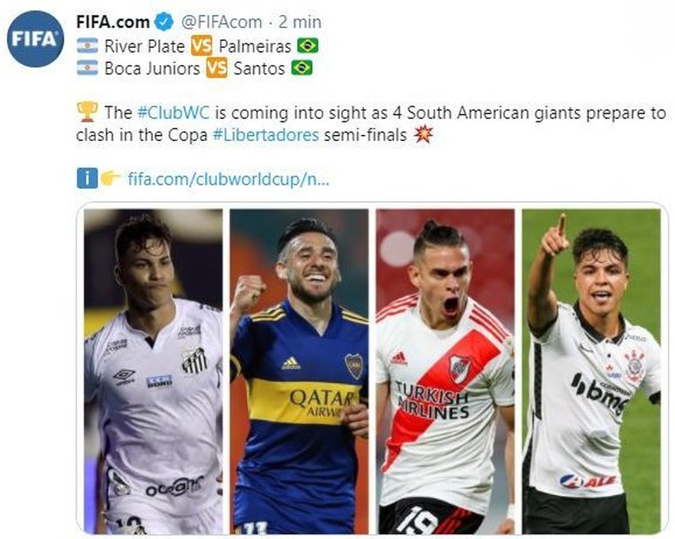 Post feito pela Fifa com jogador do Corinthians no lugar de Rony — Foto: Reprodução