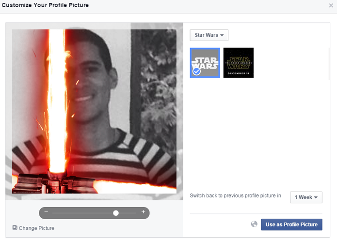 Recurso do Facebook permite colocar filtro em foto de perfil (Foto: Reprodução/Caio Bersot)