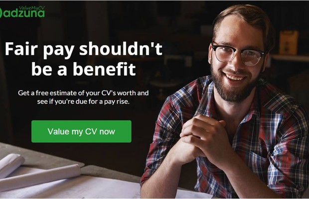 Plataforma Value My CV, da Adzuna, busca palavras-chaves para dar valor de salários (Foto: Reprodução / Internet)