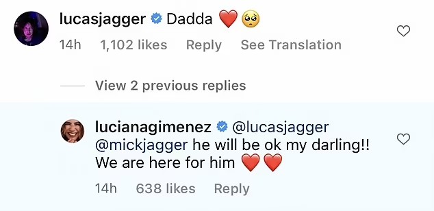 Lucas expressa preocupação por Mick Jagger após testar positivo para Covid-19 e é tranquilizado por Luciana Gimenez (Foto: Reprodução/ Instagram )
