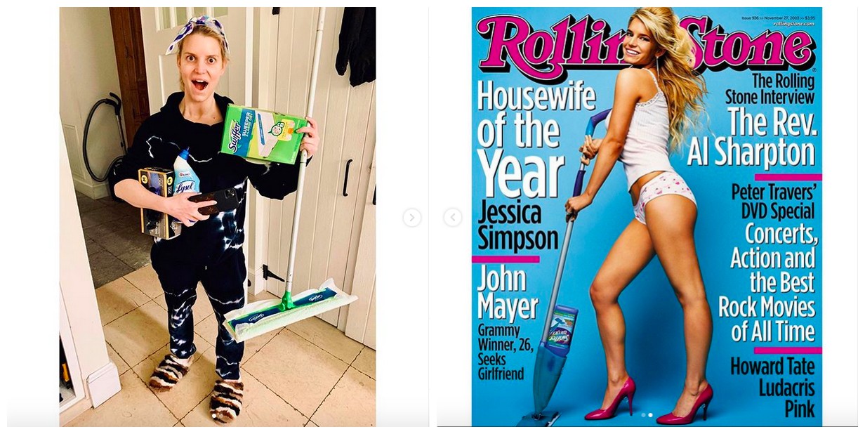 As duas imagens compartilhadas por Jessica Simpson, hoje, aos 39 anos, e em 2003, quando tinha apenas 22 (Foto: Instagram)