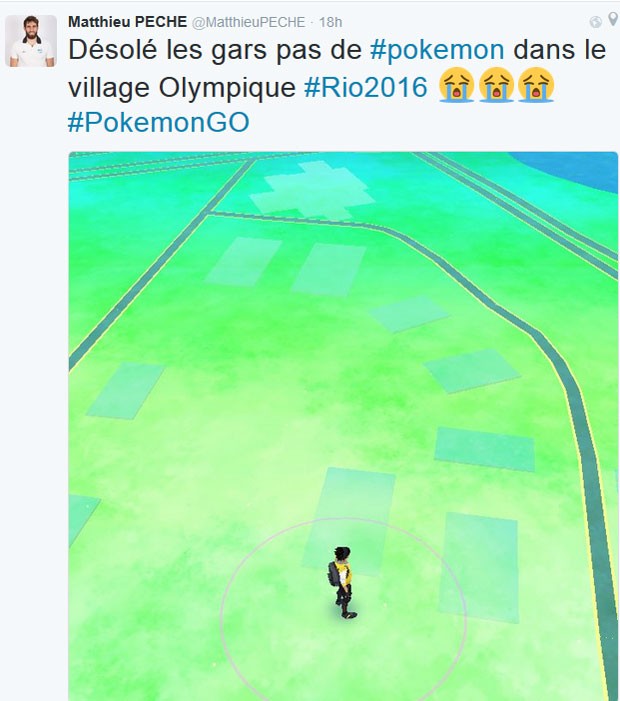 Atleta francês da equipe de canoagem reclamou sobre ausência de pokémons na Vila Olímpica no Rio (Foto: Reprodução/Twitter/MathieuPeche)