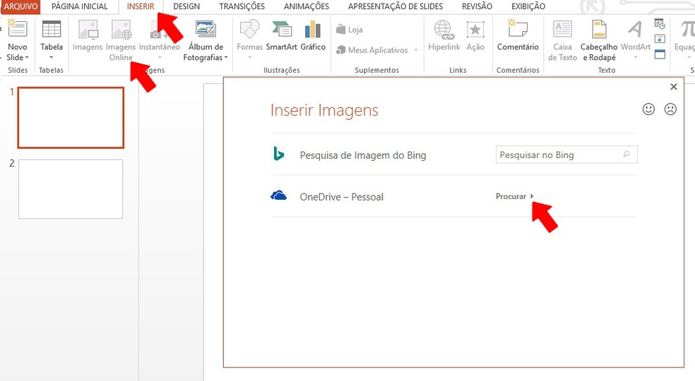 Adicione imagens salvas no seu OneDrive nos slides do PowerPoint (Foto: Reprodução/Rodrigo Fernandes)