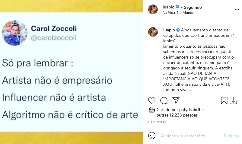 Luana Piovani critica influencers (Foto: Reprodução/Instagram)