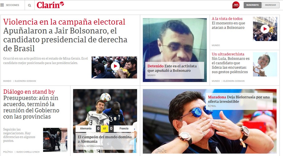 Argentino 'Clarín' dedicou manchete ao caso (Foto: Reprodução/Clarín)