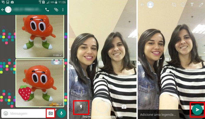 Câmera frontal do WhatsApp agora tem flash (Foto: Reprodução/Aline Batista)