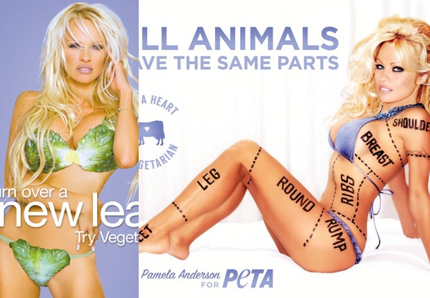 Pamela Anderson em outras campanhas da PETA (Foto: Reprodução)