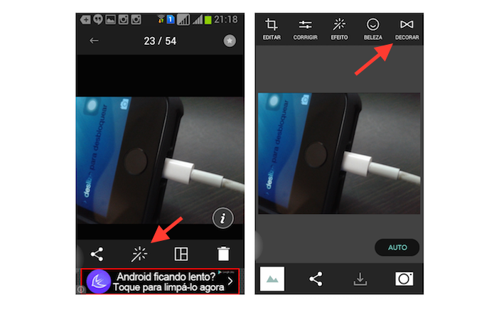 Acessando a ferramenta de efeitos de decora??o do Cymera para Android (Foto: Reprodu??o/Marvin Costa)