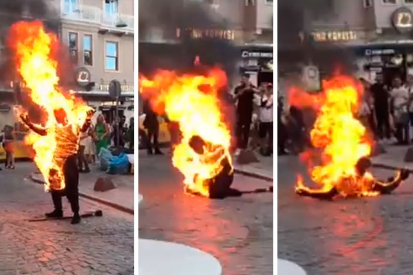 Homem ateia fogo ao próprio corpo em frente a ponto turístico na Turquia (Foto: reprodução twitter)