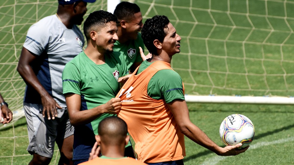 Yuri e Ganso em treino do Fluminense — Foto: Mailson Santana
