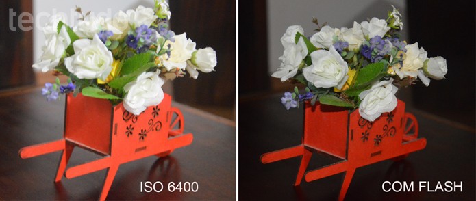 A diferença entre fotos com ISO 6400 e com flash (Foto: Carol Danelli/TechTudo)