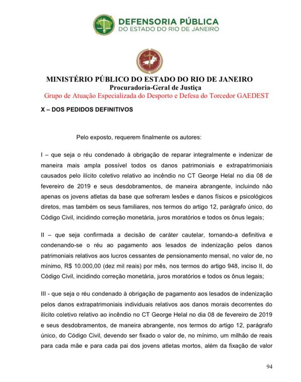 Ação MP-RJ contra o Flamengo — Foto: Site MP-RJ