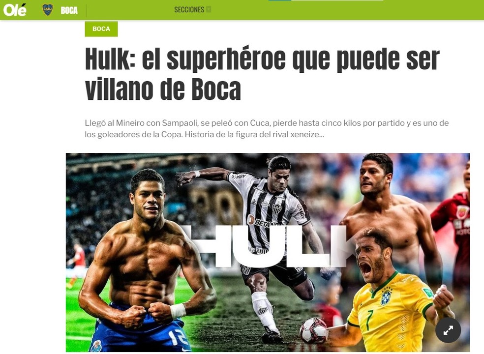 Reportagem sobre Hulk no Diário Olé — Foto: Reprodução/Diário Olé
