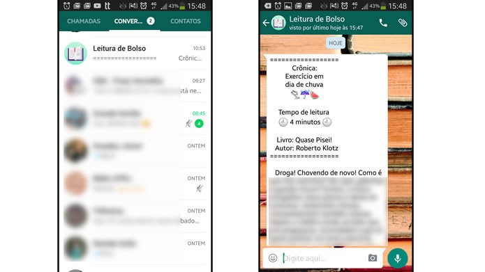 O Leitura de bolso envia suas mensagens diariamente, entre 8 e 11h (Foto: Reprodução/Daniel Ribeiro)