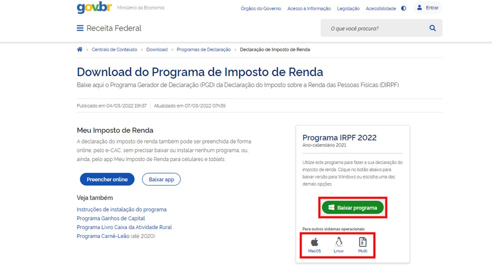 Imposto de Renda 2022: download do software para declaração já está disponível; veja como baixar programa IRPF 2022 — Foto: Reprodução/Rodrigo Fernandes