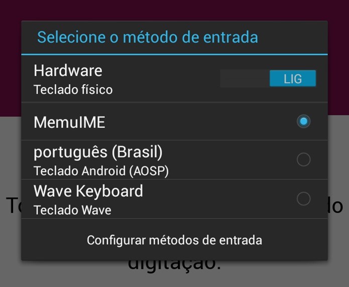 Ao abrir o app, ele leva o usuário para as configurações do Android, altere o método de entrada para que o Wave possa funcionar (Foto: Reprodução / Dario Coutinho)