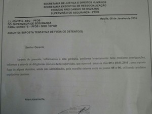 Agentes penitenciários afirmam ter alertado governo sobre fuga no Curado (Foto: João Carvalho/Sindicato dos Agentes Penitenciários/Divulgação)