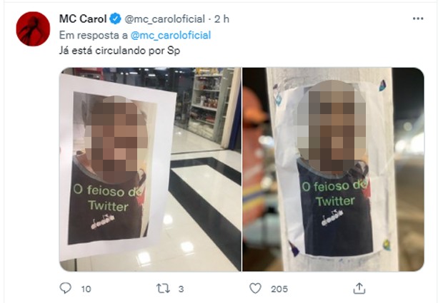 MC Carol expõe homem após ele atacá-la com gordofobia (Foto: Reprodução/Twitter)