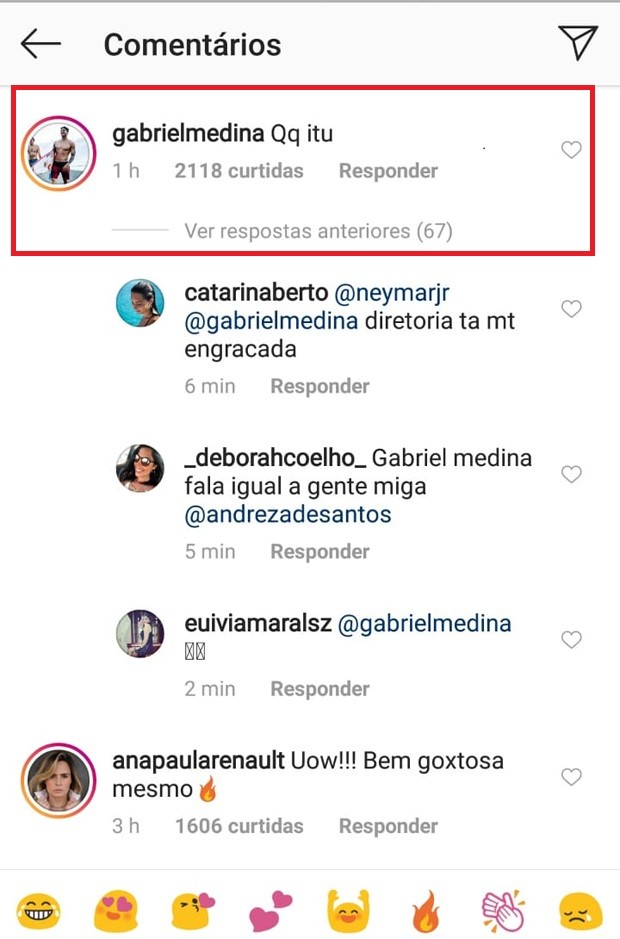 Gabriel Medina comenta foto de Anitta de biquíni (Foto: Reprodução/Instagram)