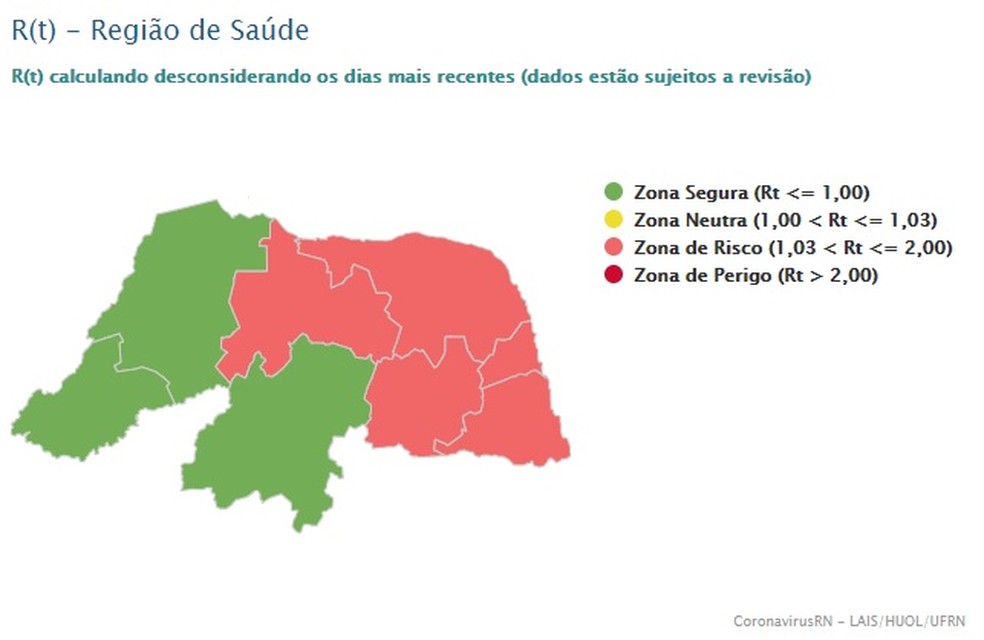 Taxa de transmissibilidade nas regiões do RN — Foto: LAIS