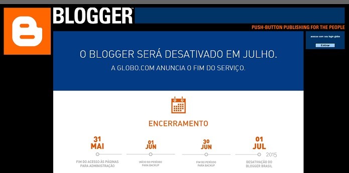 Sites do Blogger Brasil ficarão no ar para visualização até 30/06/2015 (Foto: Divulgação/globo.com)
