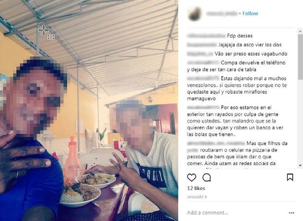 Suspeitos fizeram selfie comendo e postaram imagem no Instagram da vítima (Foto: Reprodução/Instagram)