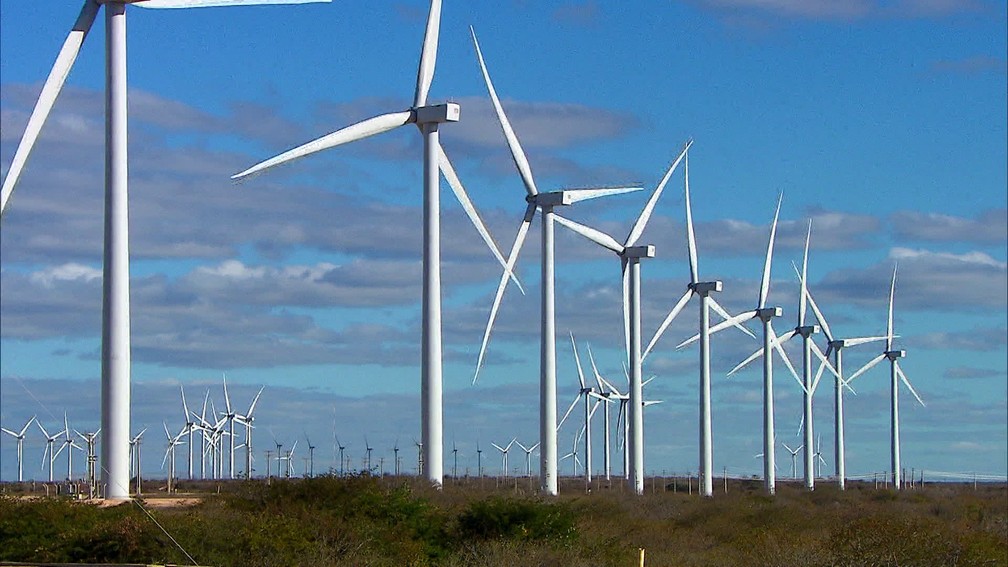 Energia eÃ³lica transforma a paisagem da Chapada do Araripe â Foto: ReproduÃ§Ã£o/Rede Globo